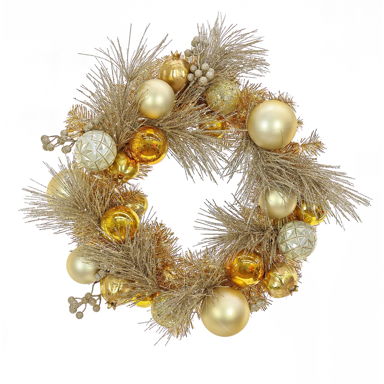24" Christmas Be Merry Decorated Gold Wreath with Warm White Battery Operated LED Lights & Remote Control
